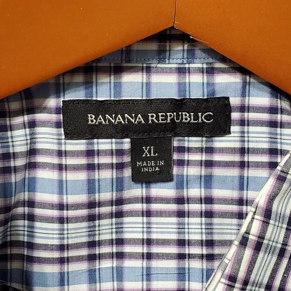 Banana Republic Mens Sz XL Purple Blue Slim Flex Tech Western Shirt Snaps
